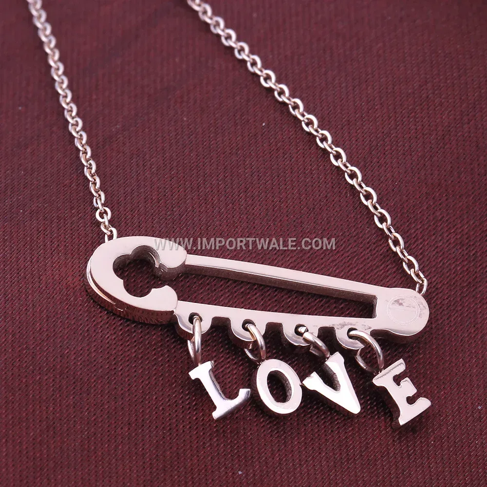 Rose Gold Stainless Steel Safety Pin Pendant Love Necklace