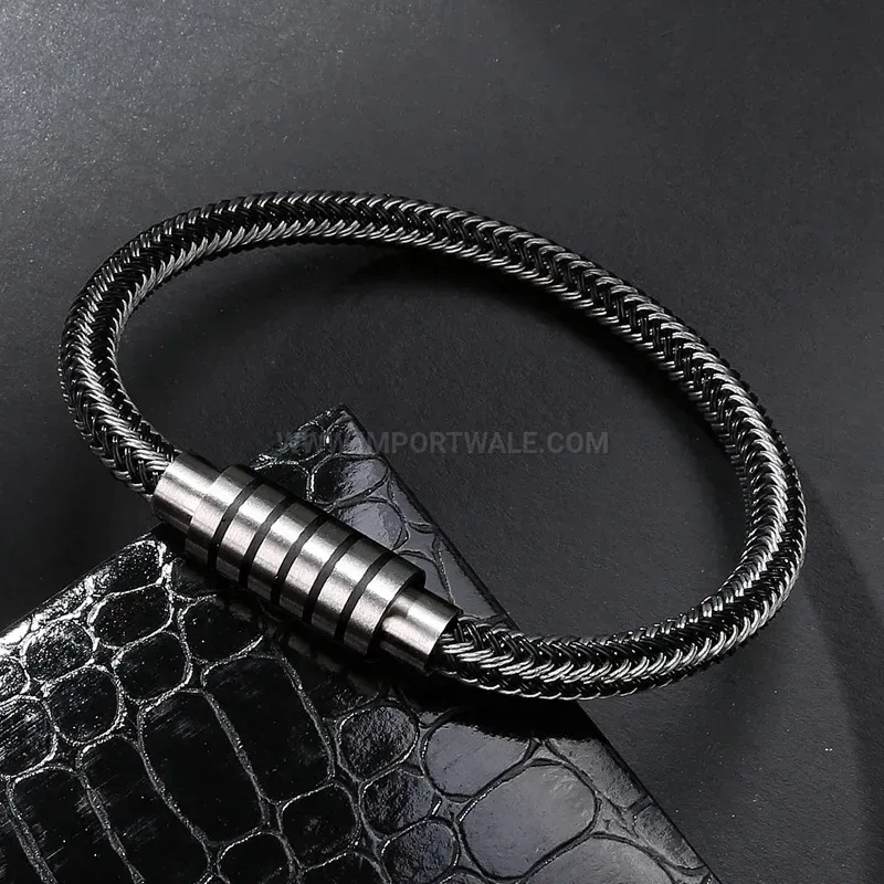 Trendy Handmade Braided Leather and Stainless Steel Wire Band Bracelet