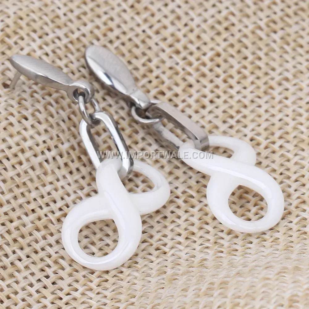 Modern Figure Eight Infinity Stainless Steel Ceramic Drop Earrings