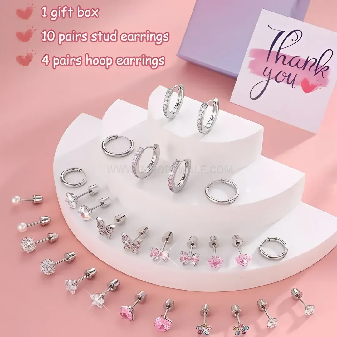 Modern Colorful Zircon Star and Butterfly Stainless Steel Earring Set