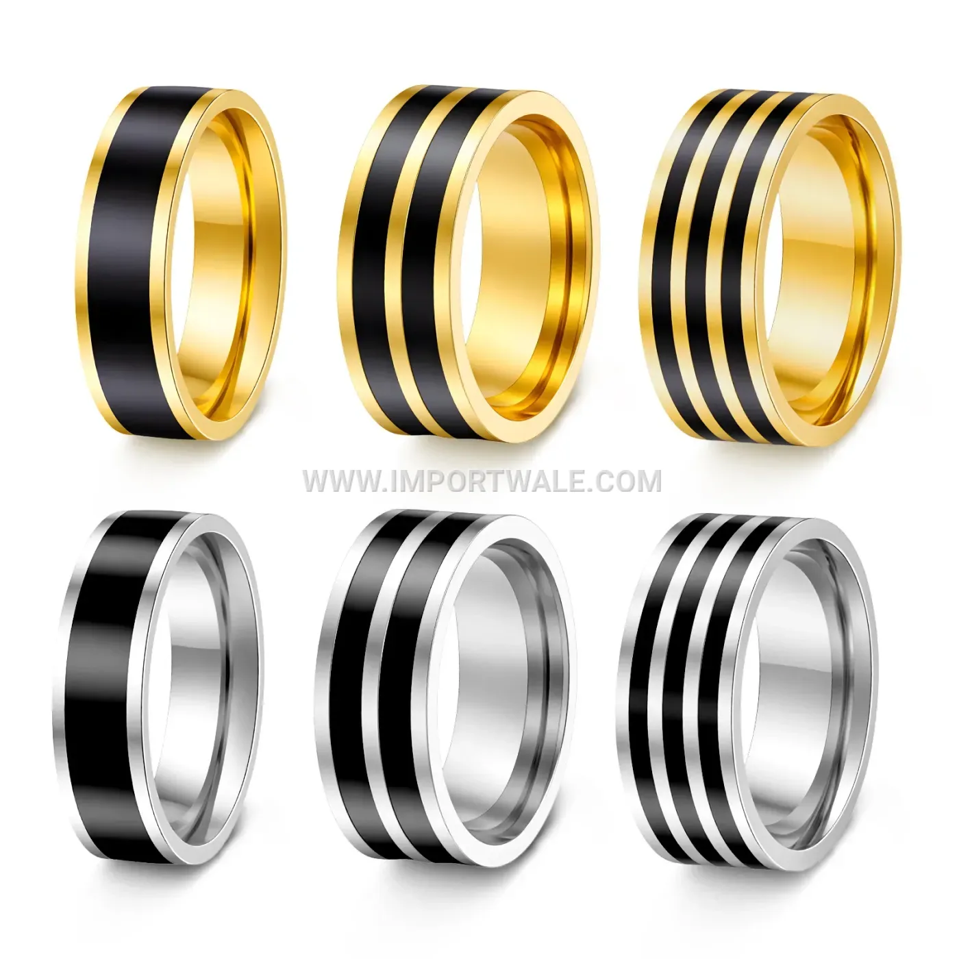 Minimalist Black Enamel Striped Stainless Steel Band Ring