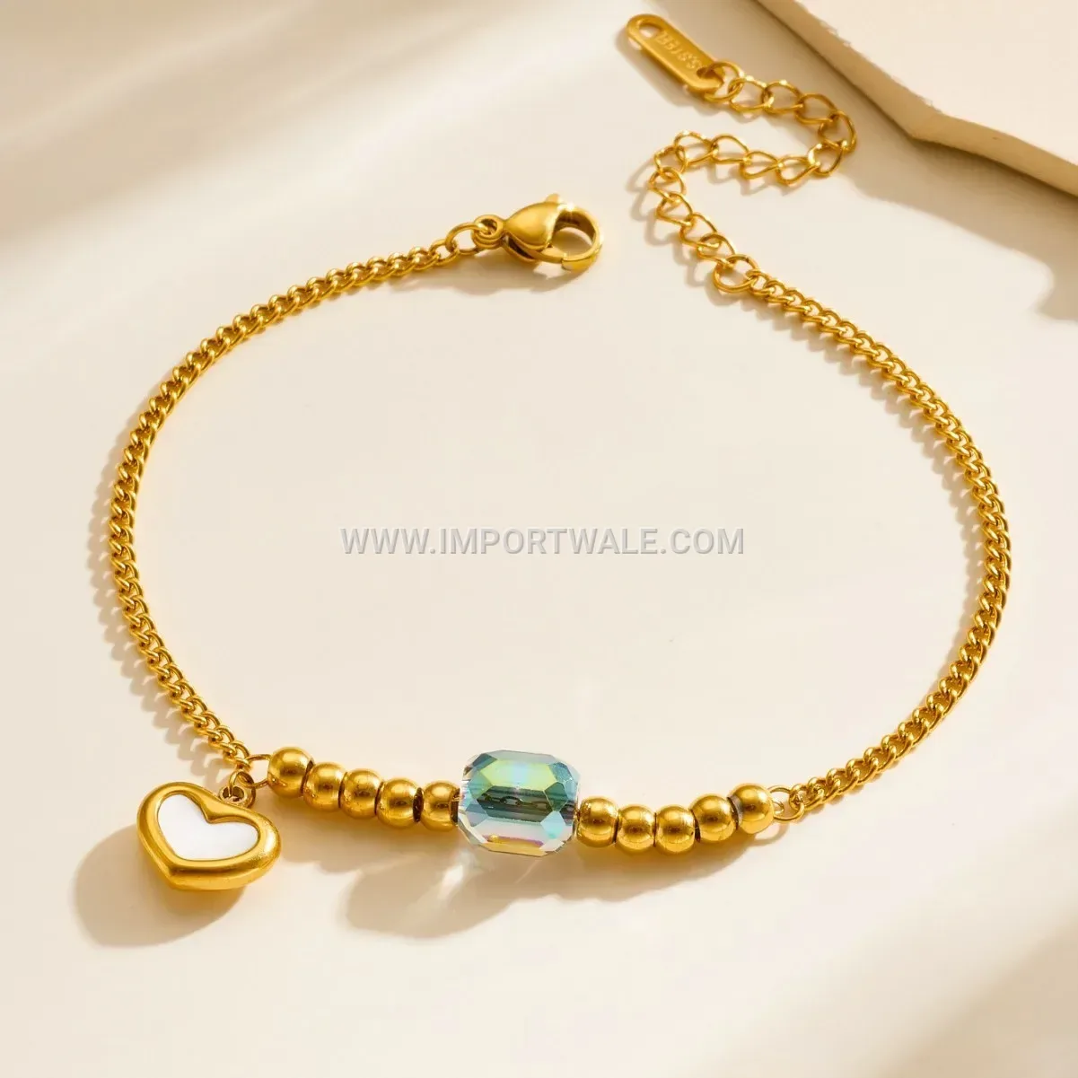 Pearl Accent Stainless Steel Heart Charm Anklet