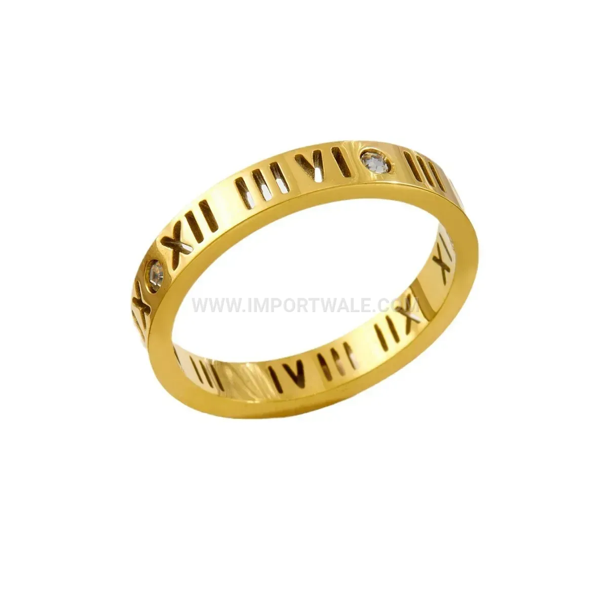 Hollow Roman Numeral Titanium Steel Ring with Crystal Accents