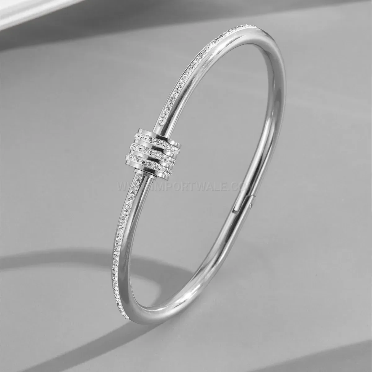 Pave Crystal Hourglass Titanium Steel Bangle Bracelet