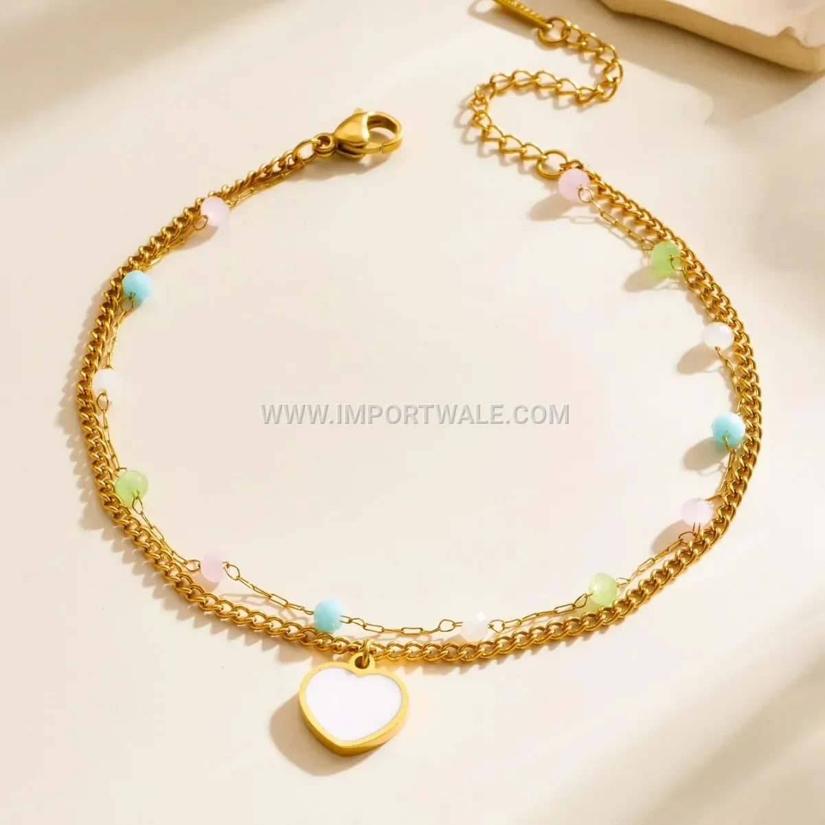 Gold Stainless Steel Heart Charm Chain Anklet