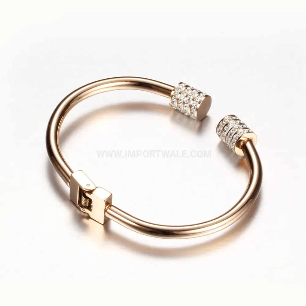 Chic Sparkling Rhinestone Open Stainless Steel Bangle Bracelet