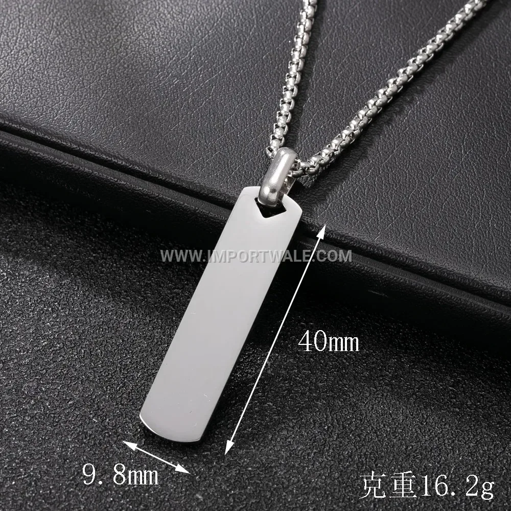 Men Smooth Geometric Tag Stainless Steel Necklace