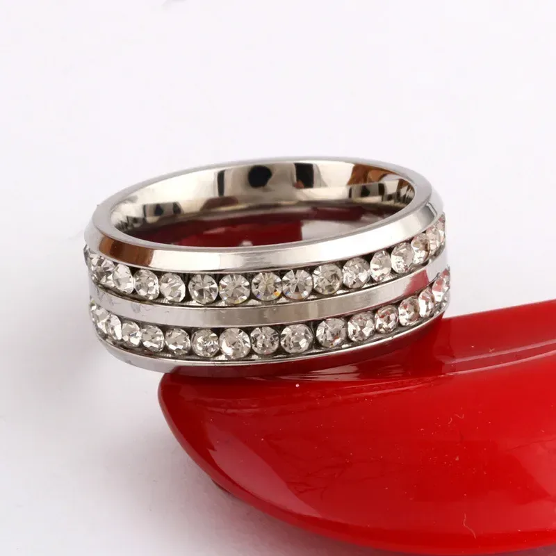 Fashion Double Row Crystal Embellished 8mm Stainless Steel Band