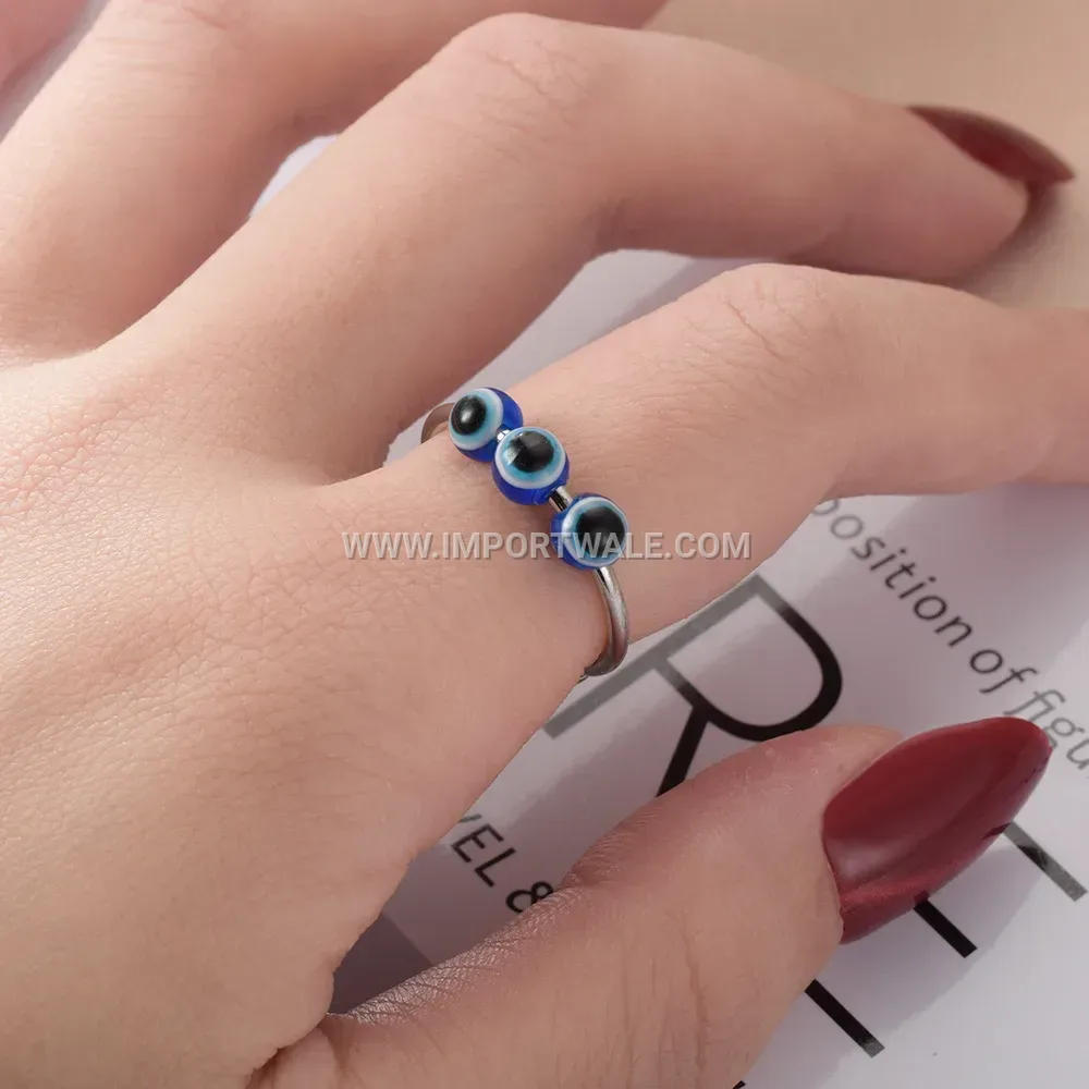 Adjustable Evil Eye Stainless Steel Spinner Ring