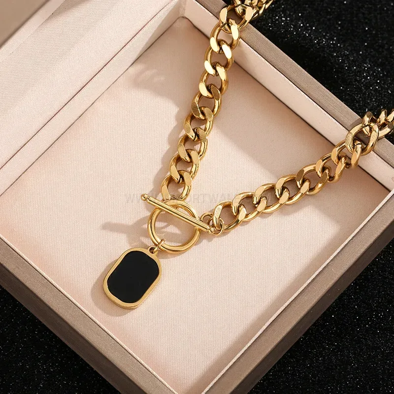 Faux Mother of Pearl Pendant Titanium Steel Mixed Chain Necklace