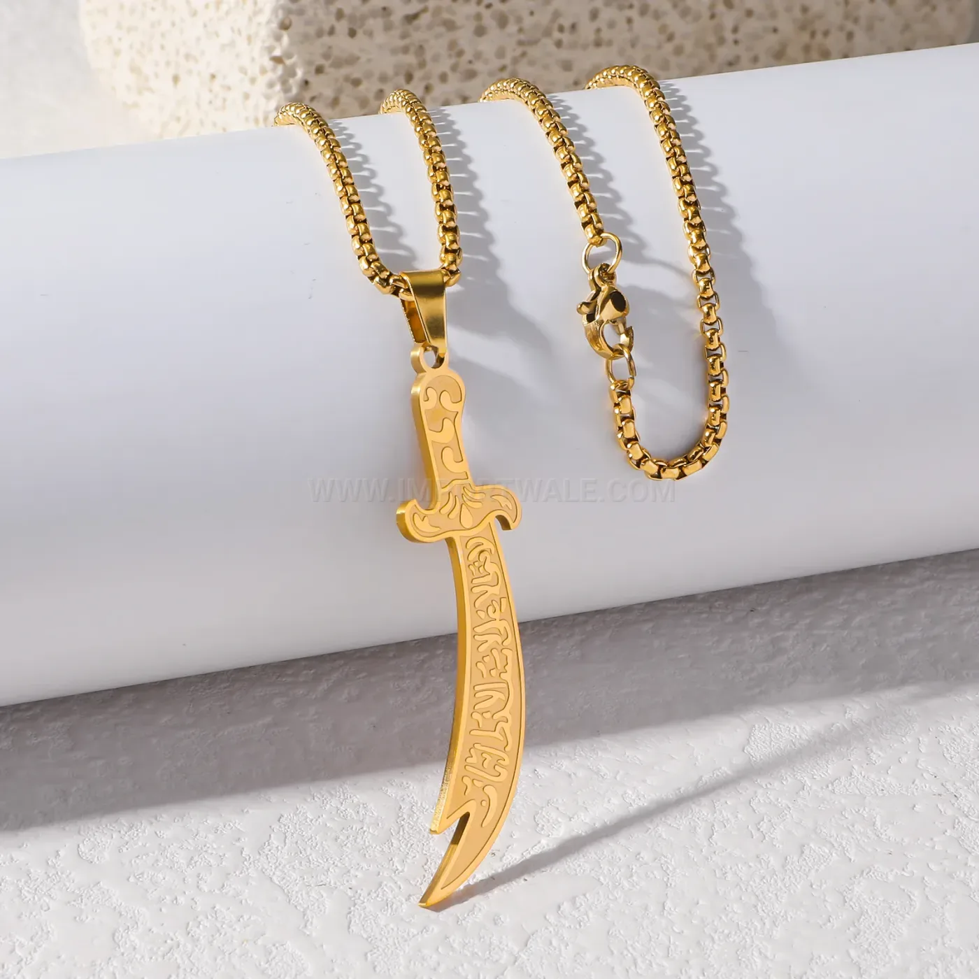 Premium Gold Plated Stainless Steel Zulfiqar Sword Pendant Necklace