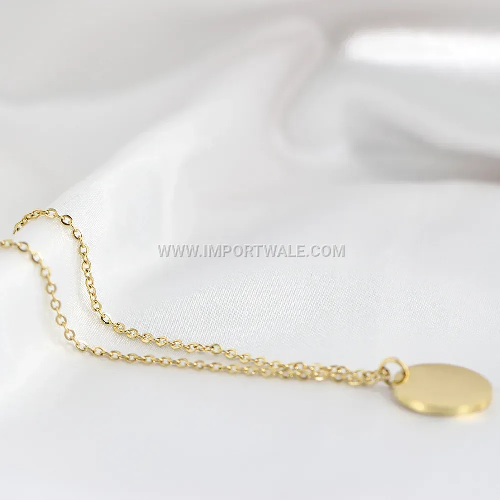 Polished Round Disc Pendant Gold Plated Stainless Steel Necklace