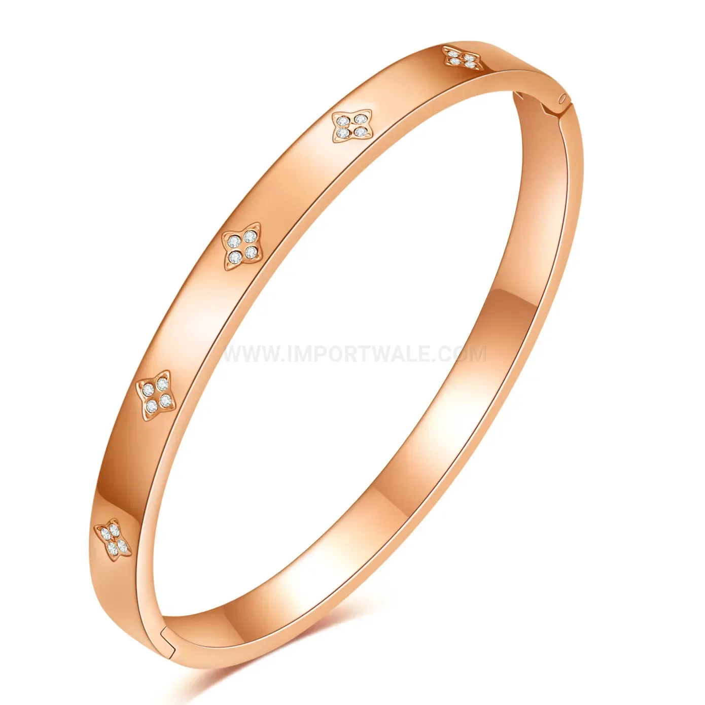 Designer Cross Rhinestone Inlaid Open Stainless Steel Bangle
