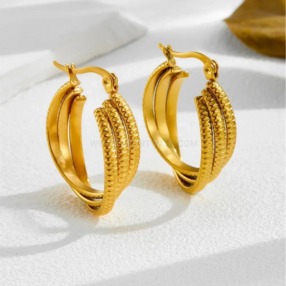 18K Gold-Plated Multi-Row C-Shape Stainless Steel Hoop Earrings