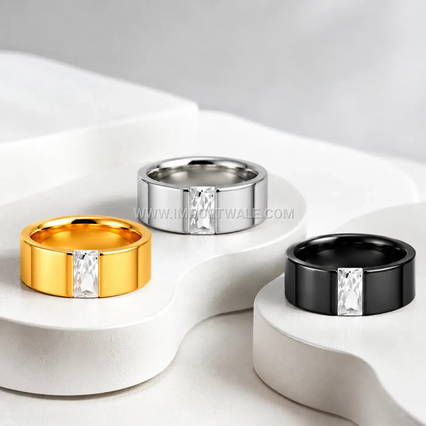 Minimalist Stainless Steel Crystal Band Ring