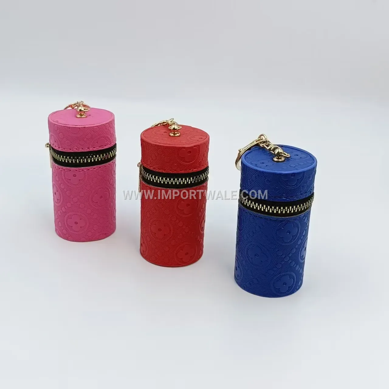 Embossed Faux Leather Mini Pouch Key Ring Charm