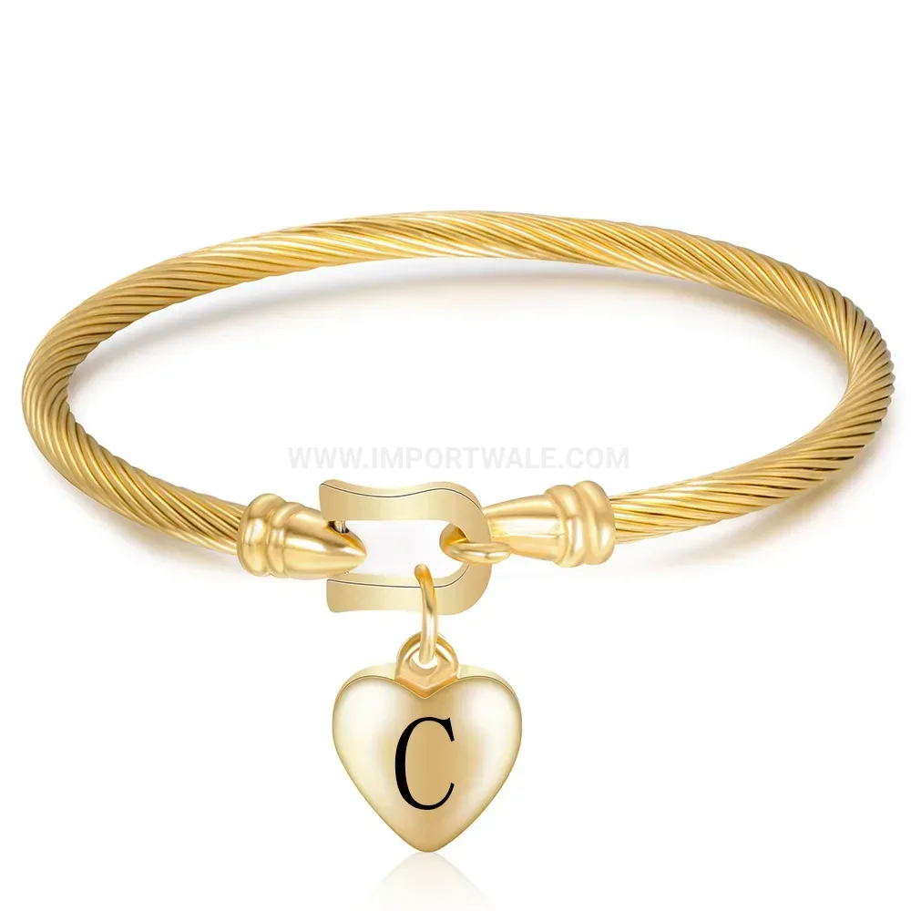 Bold 18K Gold Plated Stainless Steel Horseshoe Initial Bangle