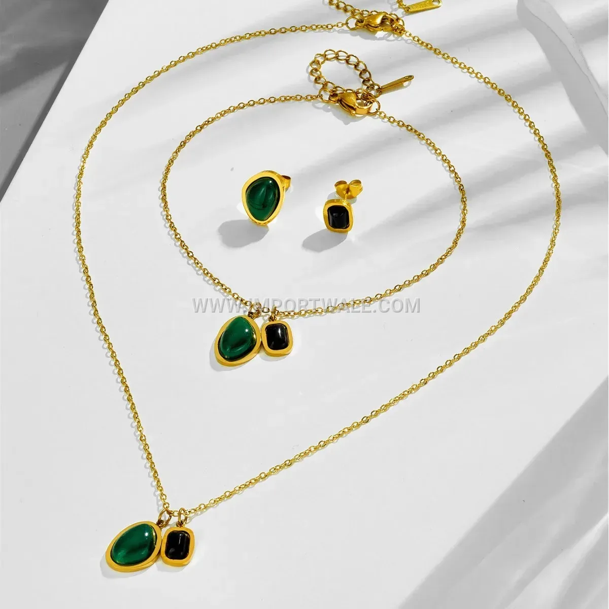 Green Agate Charm Gold Plated Titanium Steel Anklet