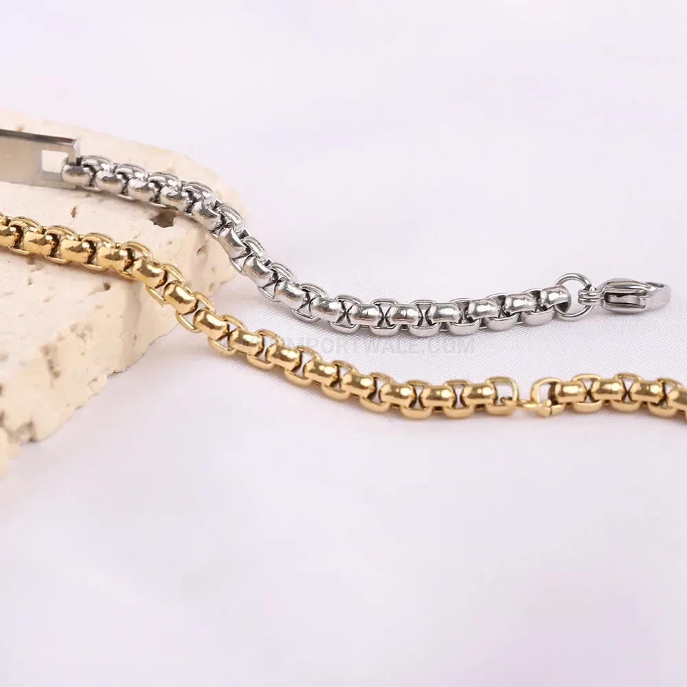 Sleek Curved Bar Stainless Steel Pearl Chain Bracelet