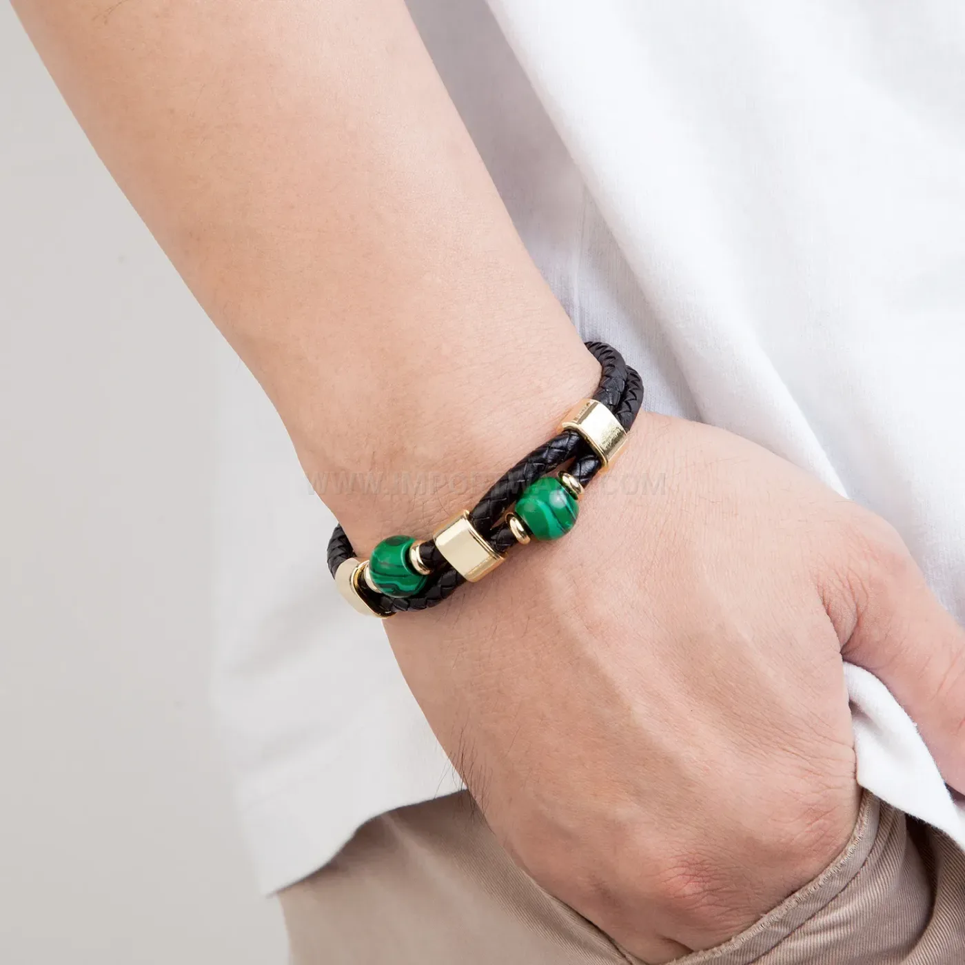 Braided Leather Cord Bracelet with Stainless Steel Magnetic Clasp