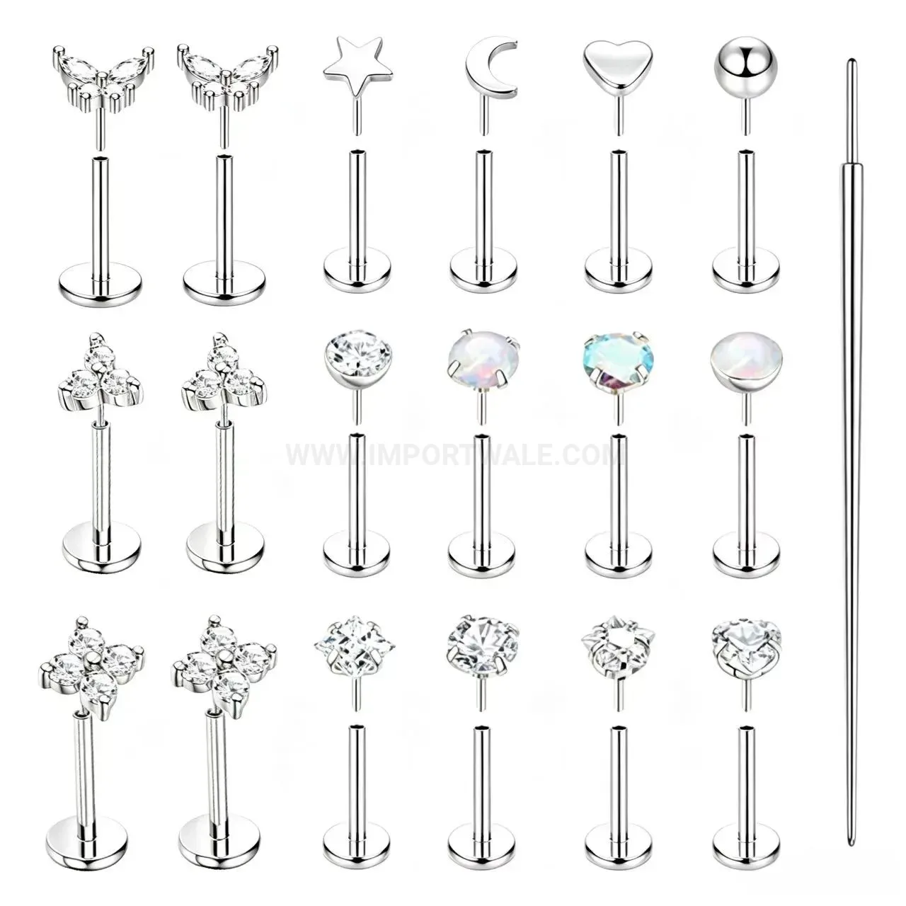 Chic Geometric Stainless Steel Opal Stud Piercing