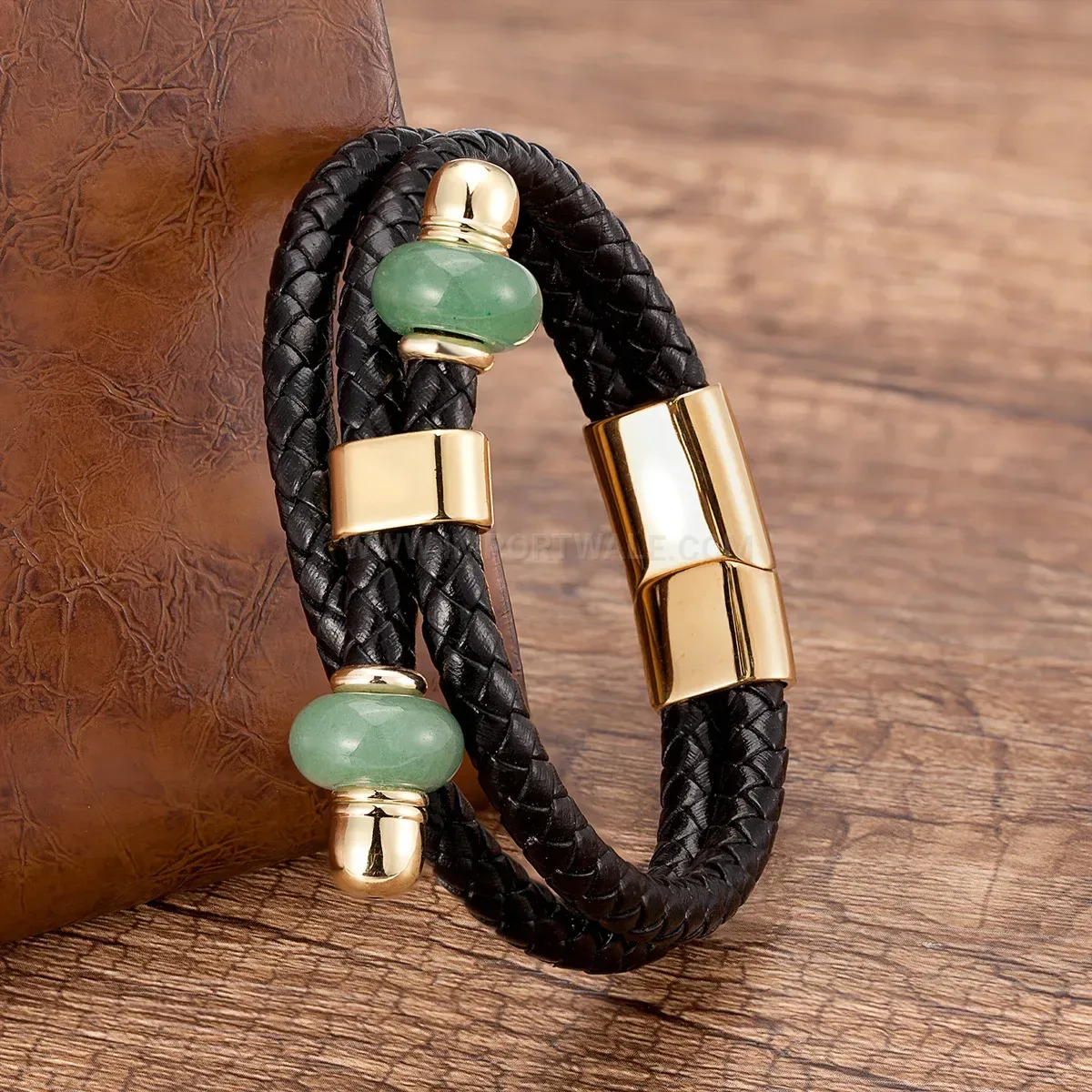 Vintage Style Braided Leather Stone Bracelet with Magnetic Clasp