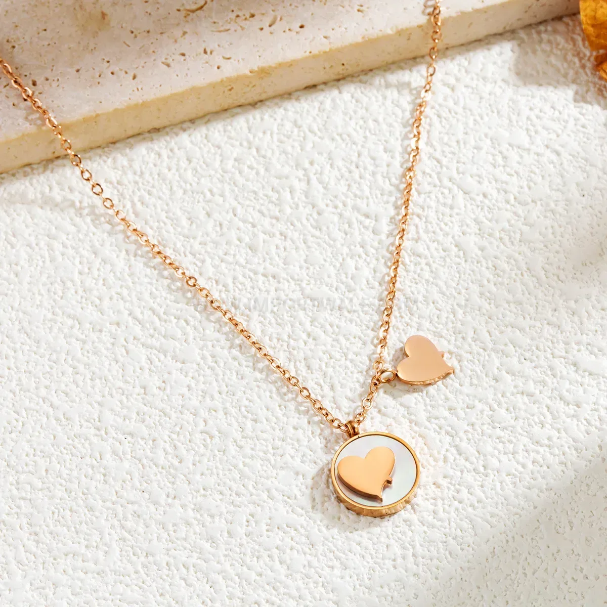 Stylish Round Shell Inlay Butterfly Pendant Stainless Steel Necklace