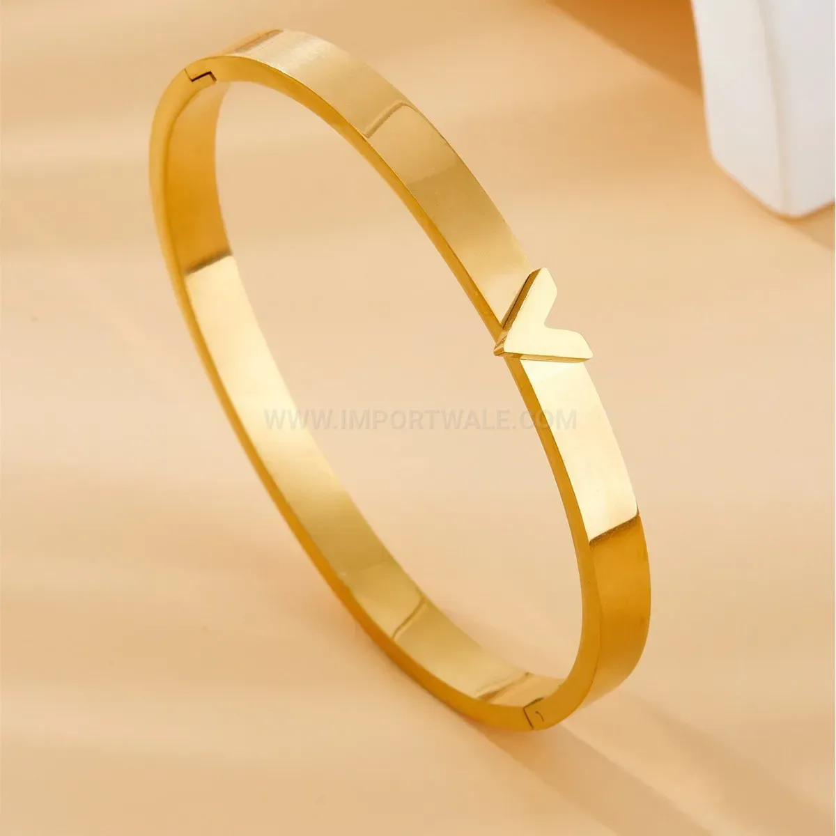 Sleek V Accent Smooth Titanium Steel Bangle