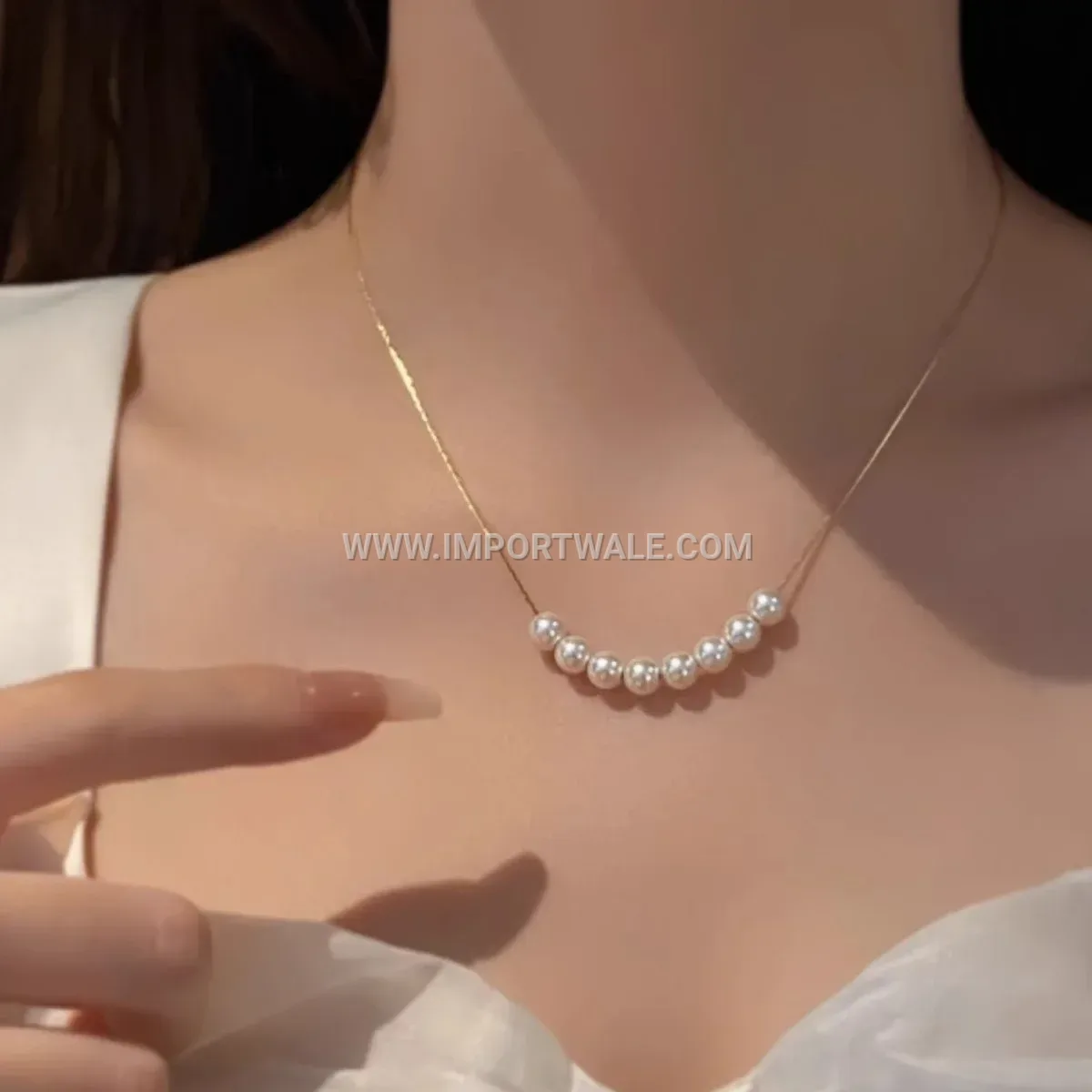 Elegant Freshwater Pearl Pendant Gold Plated Stainless Steel Link Chain Necklace