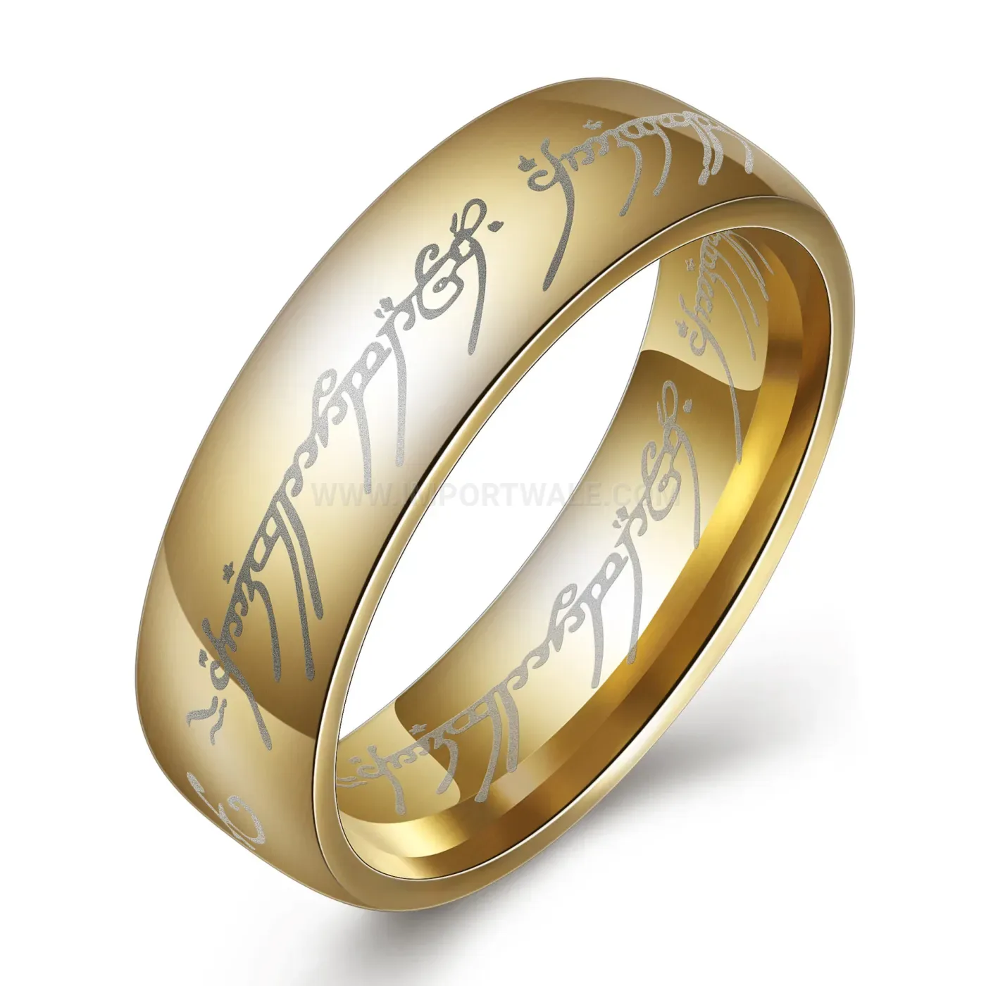 Modern Laser Engraved Elvish Script Stainless Steel Band Ring