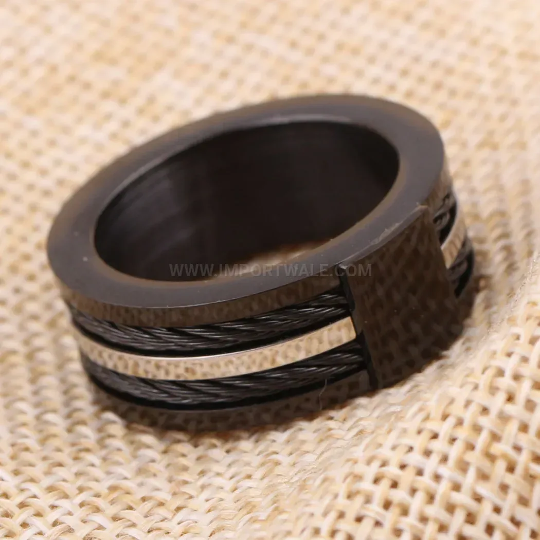 Modern Double Cable Wire Inlay Stainless Steel Ring 10mm
