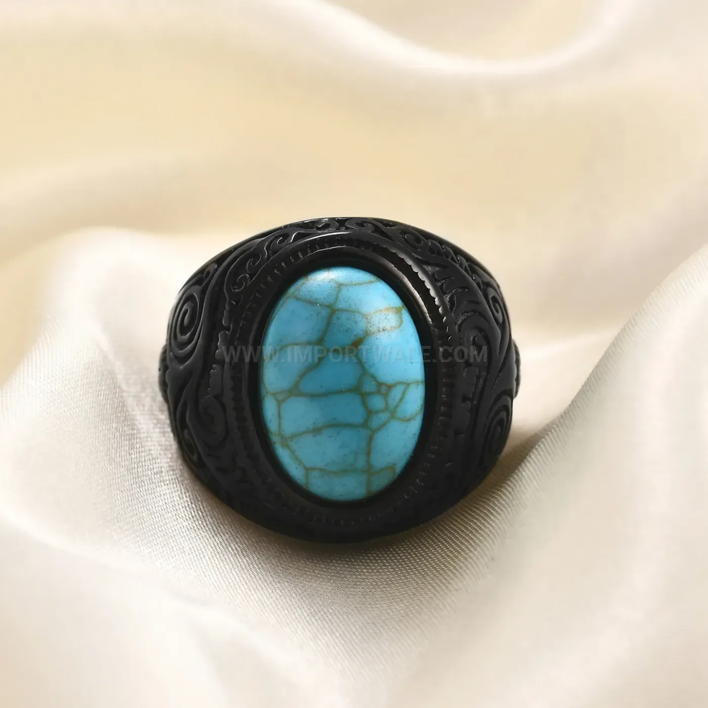 Bold Vintage Stainless Steel Signet Ring with Stone Inlay