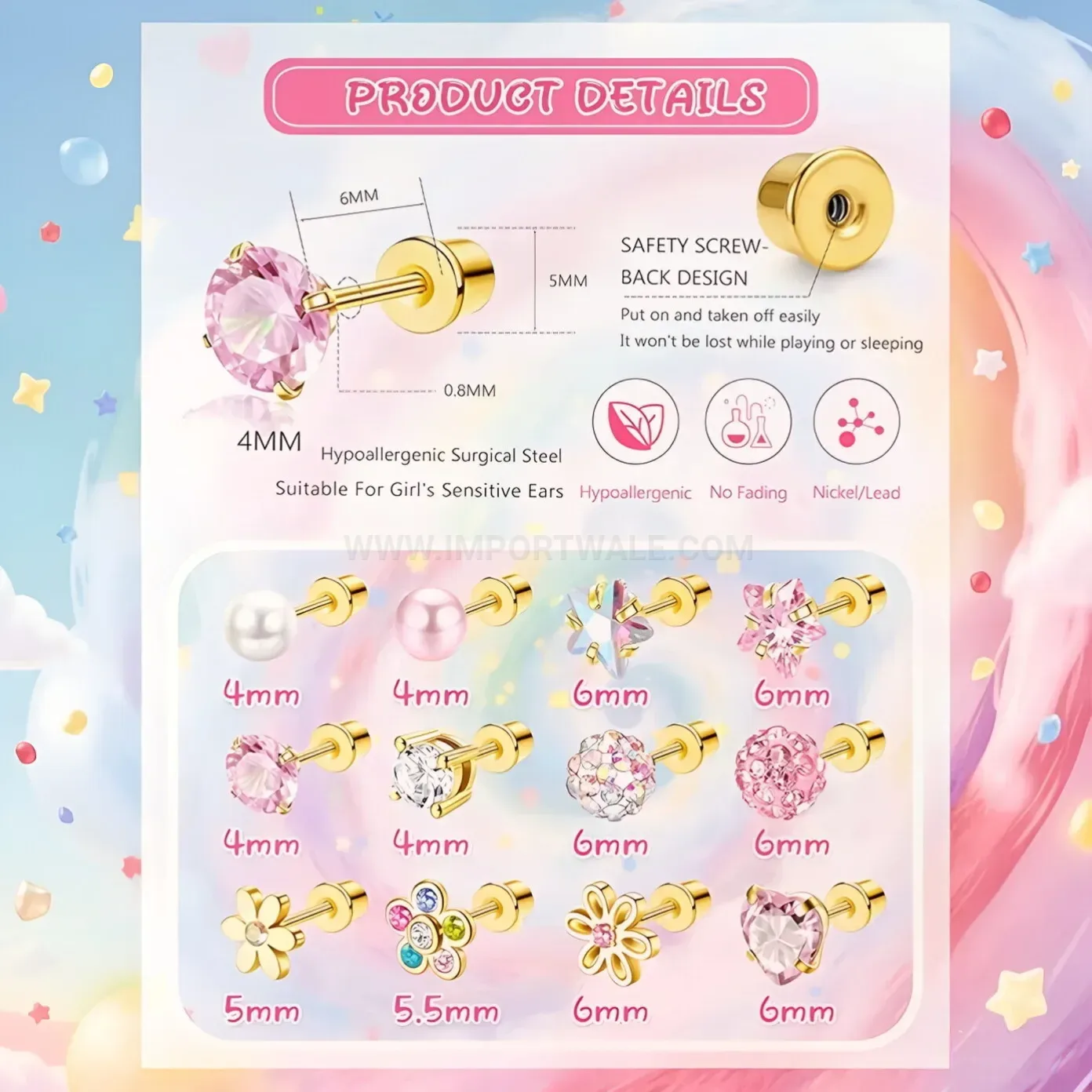 Stylish Crystal Heart Geometric Metal Body Piercing Stud Combination Set