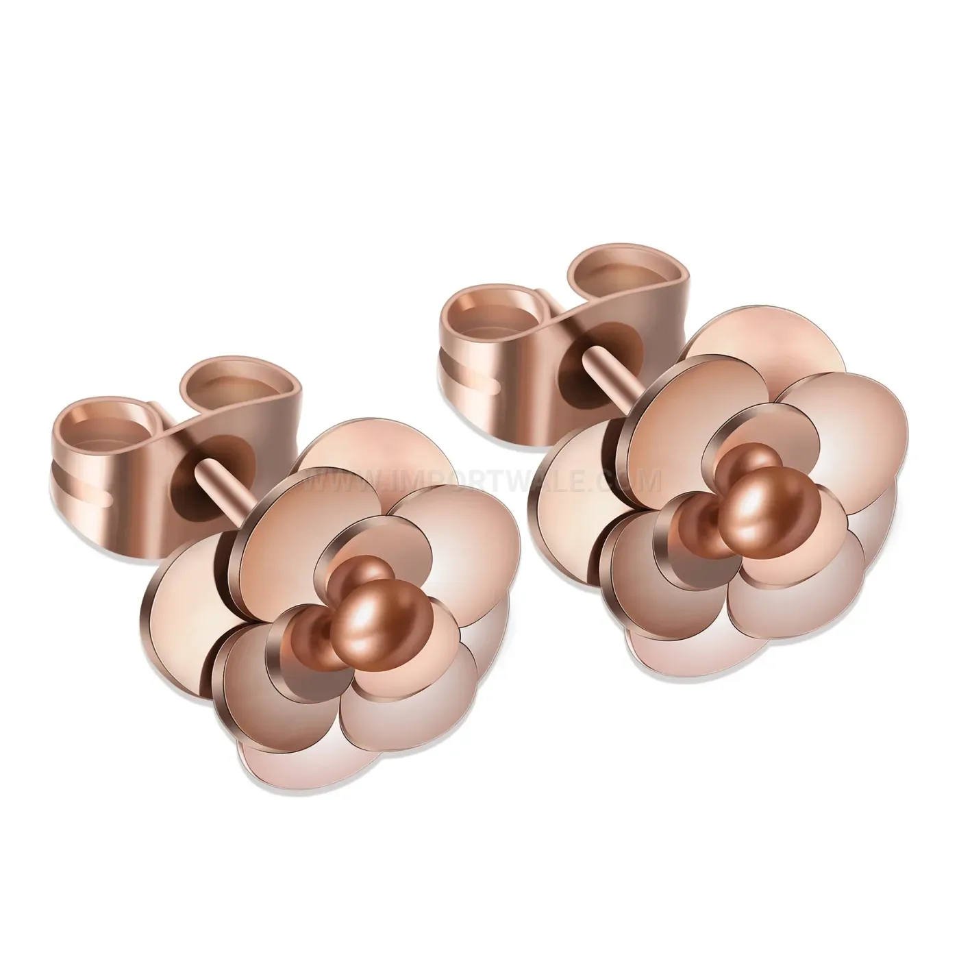 Premium Stainless Steel Camellia Rose Gold Floral Stud Earrings