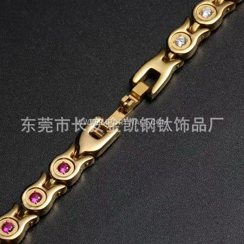 Rhinestone Encrusted Titanium Steel Magnetic Link Bracelet