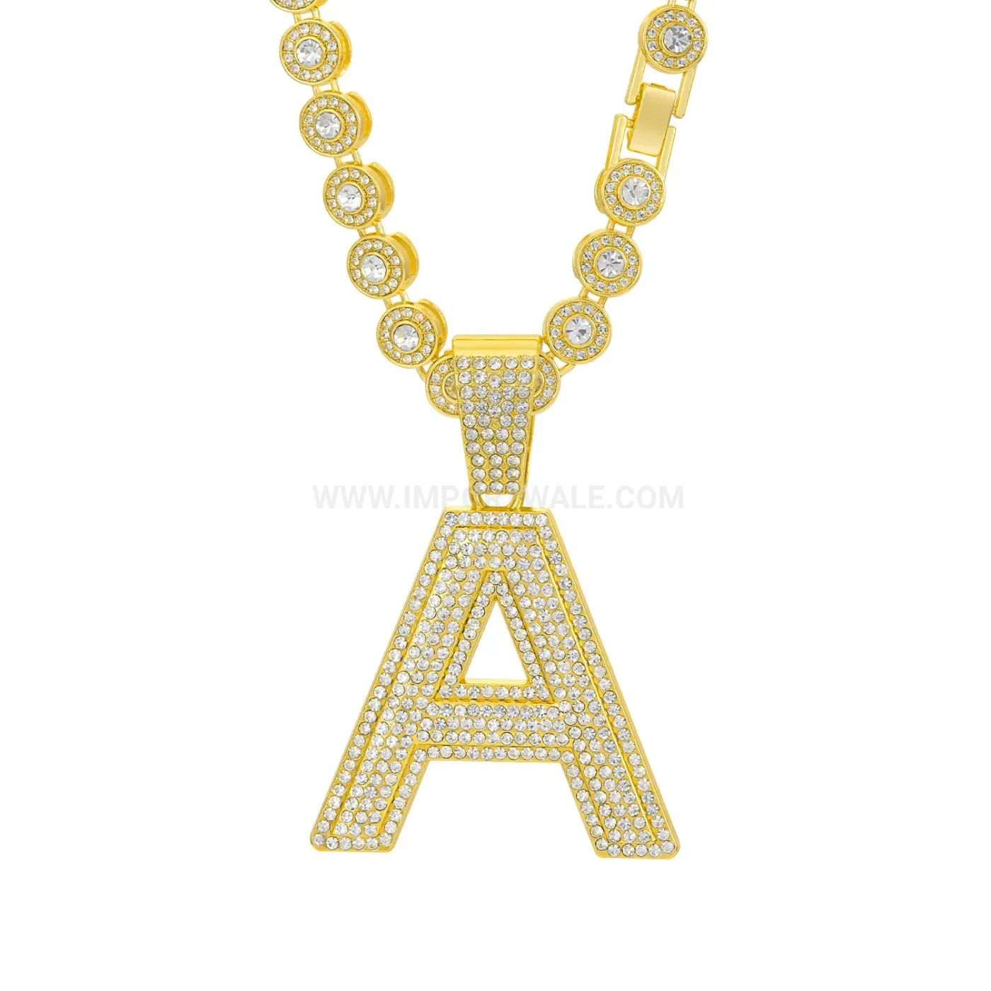 Bold Iced Out Letter A Cuban Chain Pendant Necklace