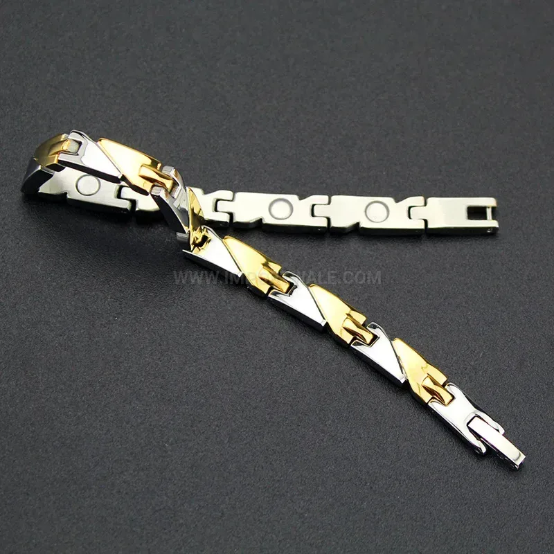 Modern Men Geometric Two-Tone Titanium Steel Bio Magnetic Bracelet