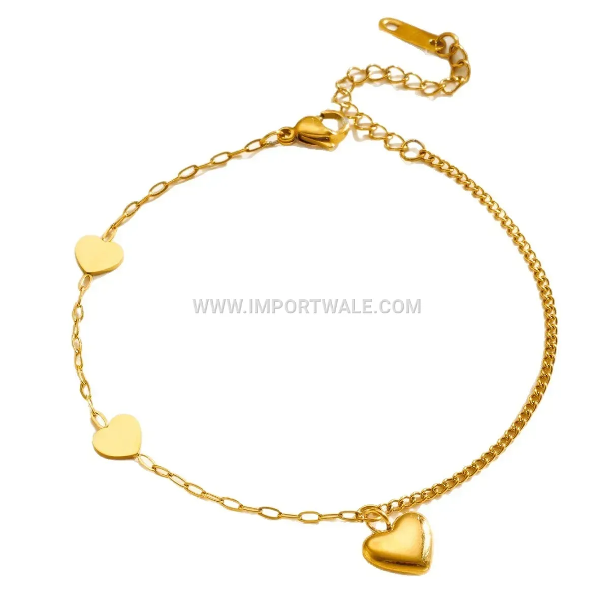 Gold Stainless Steel Heart Charm Adjustable Anklet