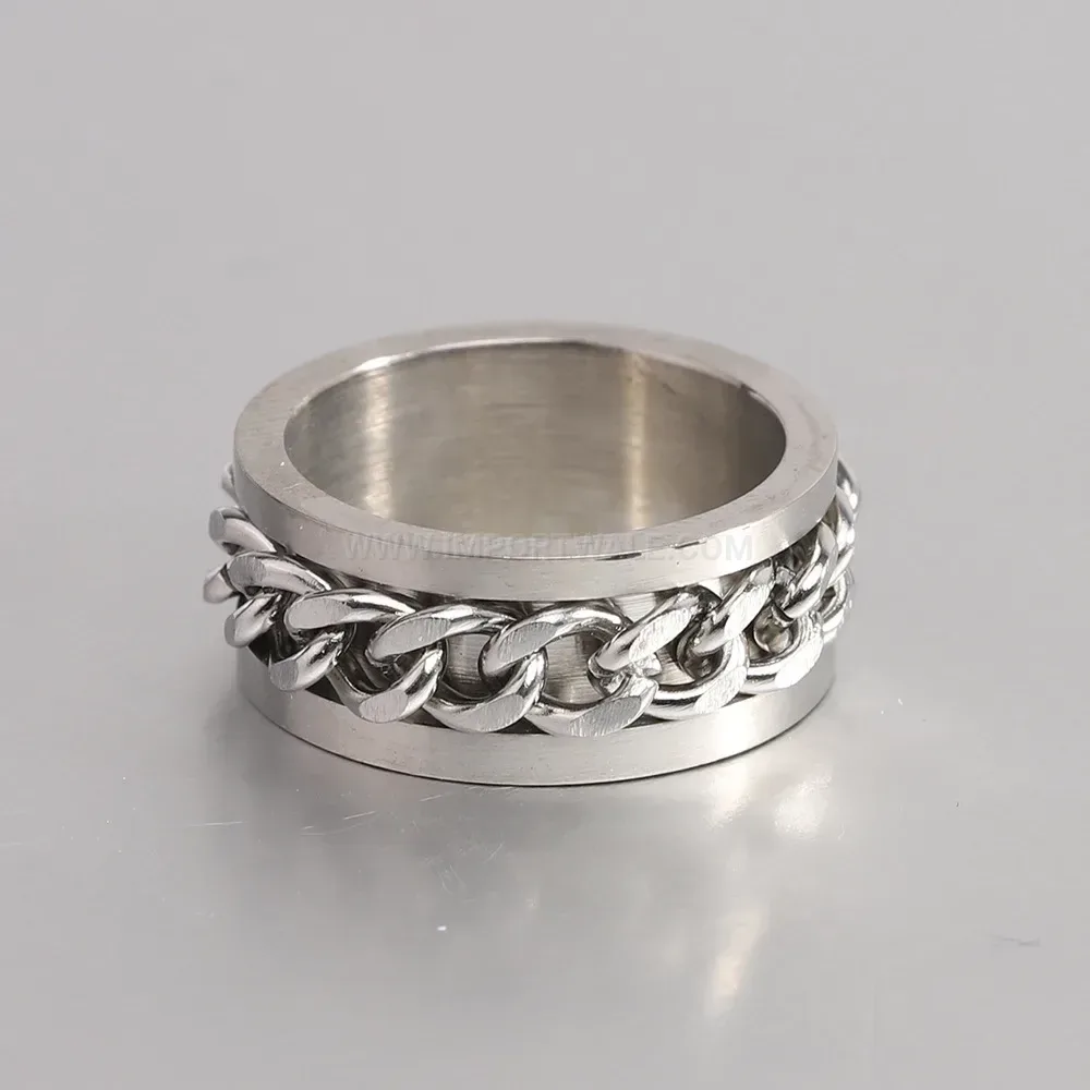 Trendy Distressed Chain Link Stainless Steel Band Ring