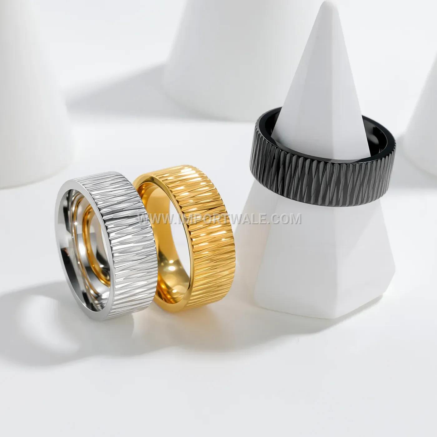 CNC Engraved Geometric 316L Stainless Steel Band Ring