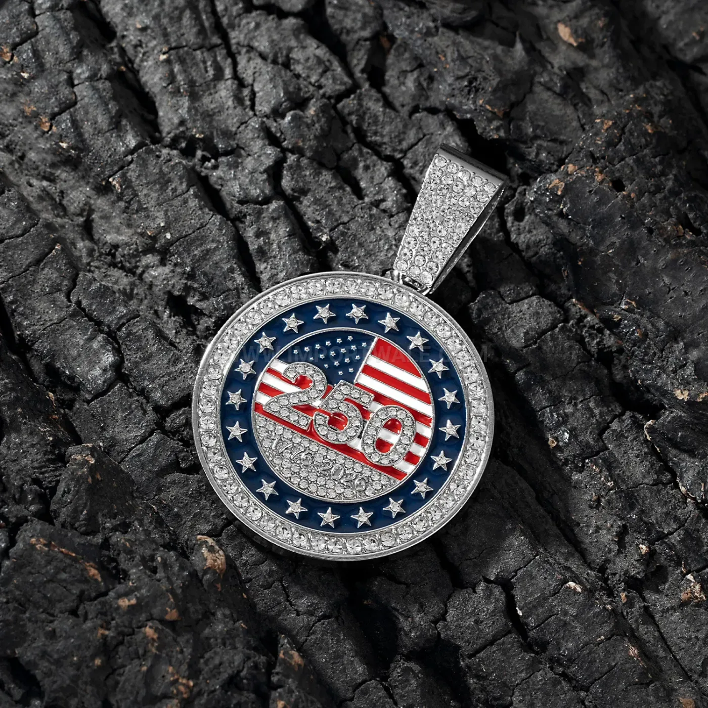 Iced Out US Flag 250th Anniversary Medallion Pendant