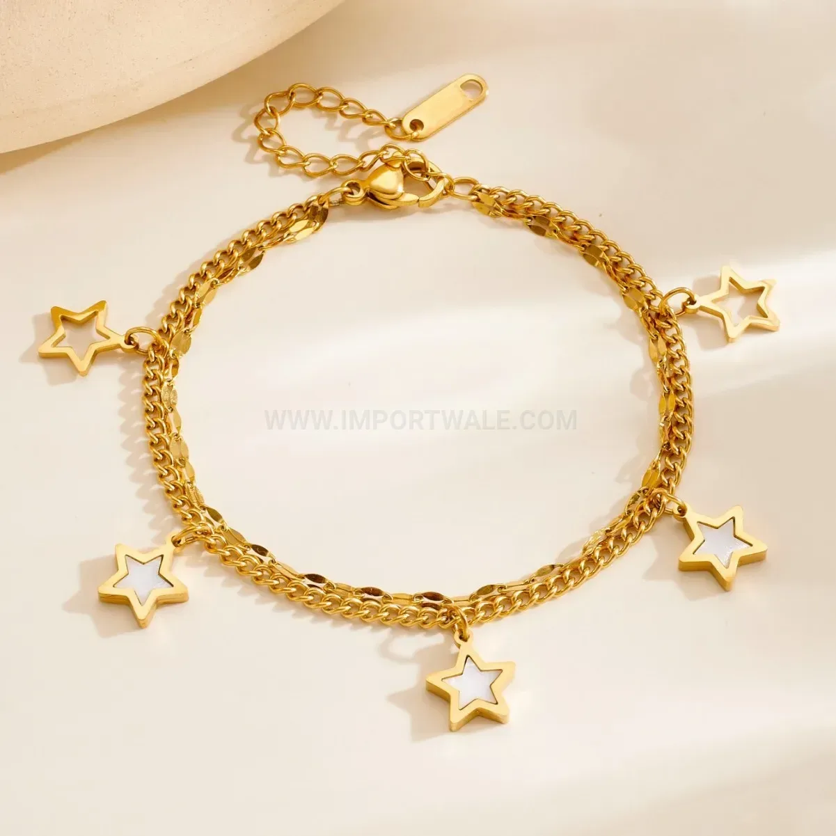 Titanium Steel Butterfly and Star Multi-Charm Chain Bracelet