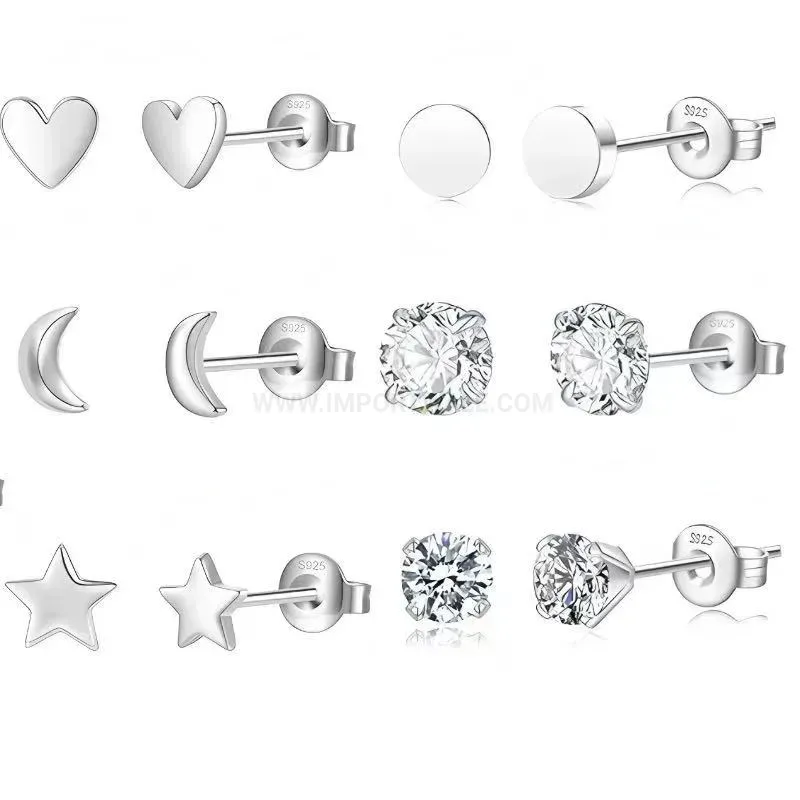 Stylish Vintage Moon and Heart Zircon Stainless Steel Stud Earring Set