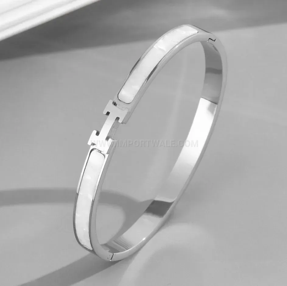 White Shell H-Inlay Clasp Titanium Steel Bangle