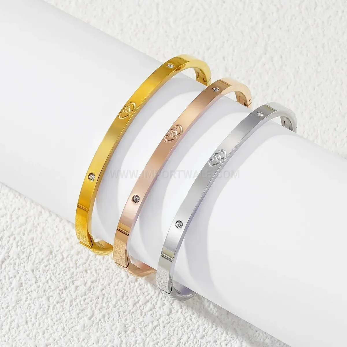 Modern Enamel Inlaid Rhinestone Stainless Steel Open Bangle Bracelet