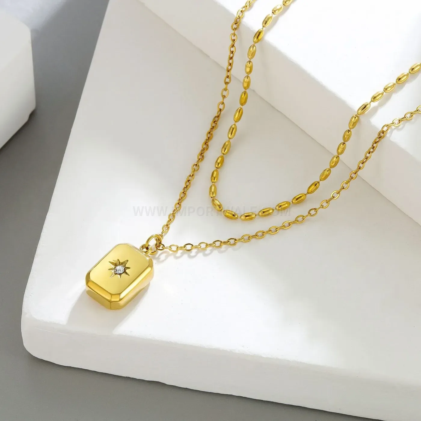 Double Strand Stainless Steel Eight Point Star Necklace