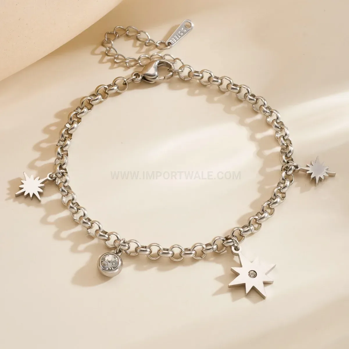 Chic Rhinestone Eight-Pointed Star Stainless Steel Bracelet