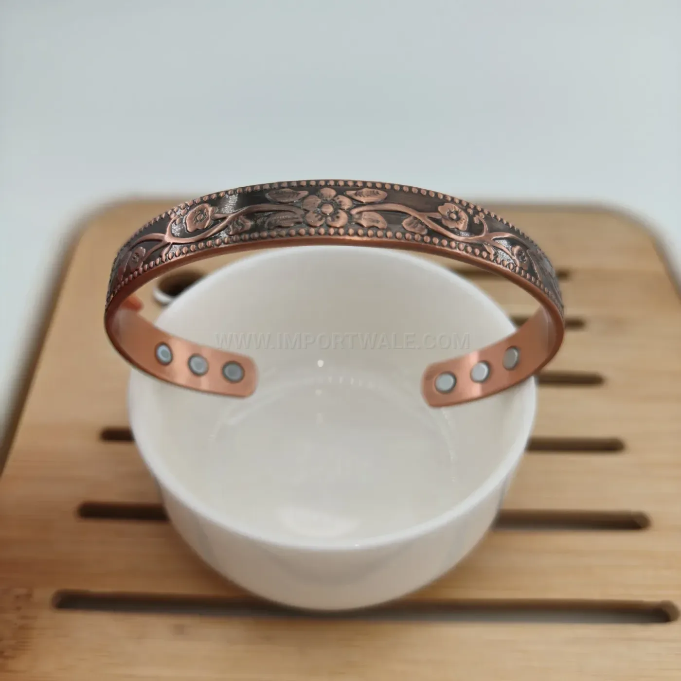 Engraved Plum Blossom Red Copper Magnetic Therapy Cuff Bracelet