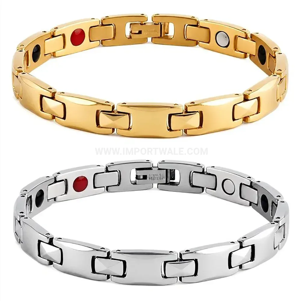 Stainless Steel Magnetic Therapy Bangle with 18K Gold Plating
