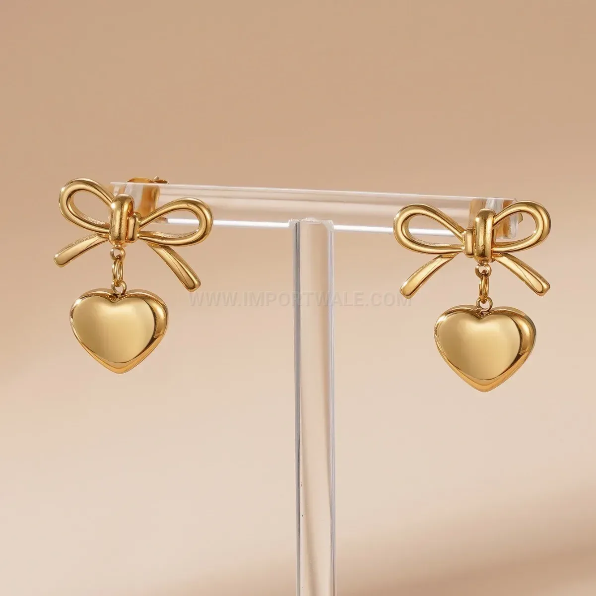 Bow and Heart Charm Titanium Steel Stud Earrings